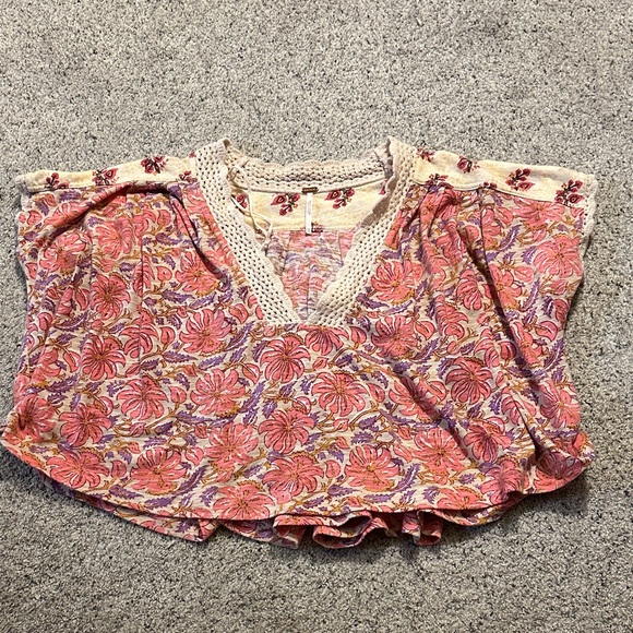Free People Leilani Top ~ Floral Cream & Pink - Picture 6 of 12